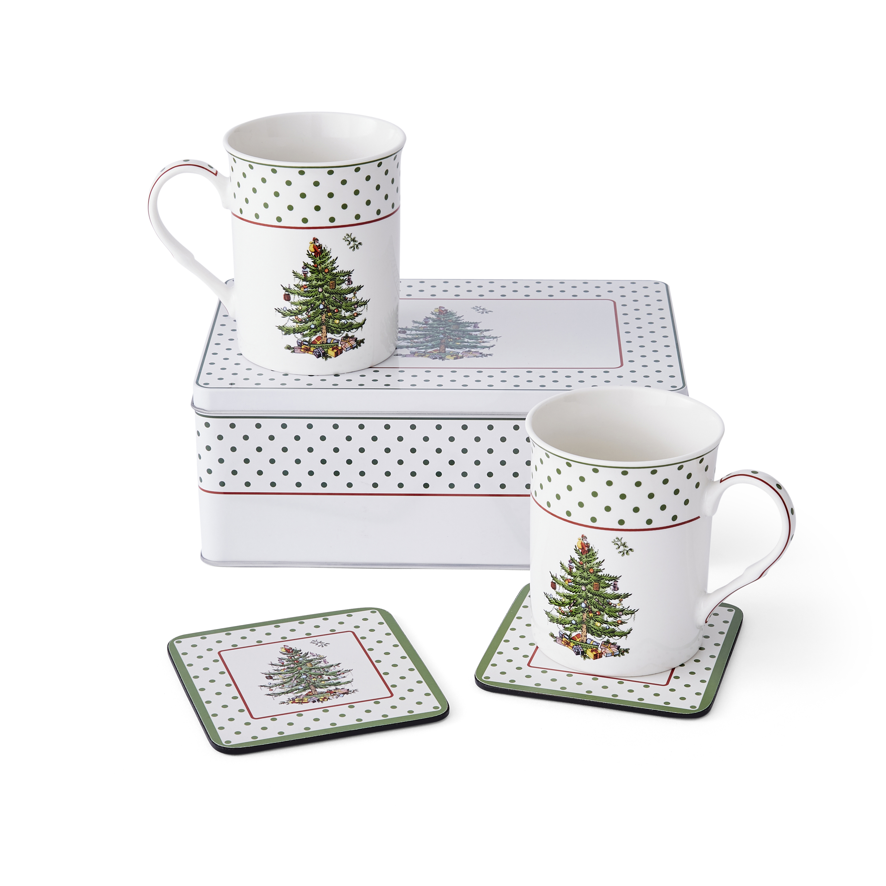 Christmas Tree Polka Dot 5 Piece Mug and Tin Set image number null